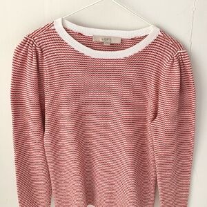 LOFT zigzag striped cotton sweater, delicate puffed sleeves